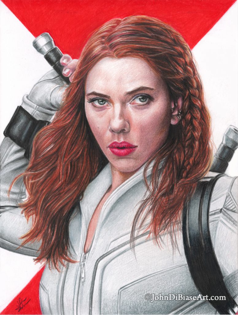 Black Widow Movie Freehand Colored Pencil Drawing