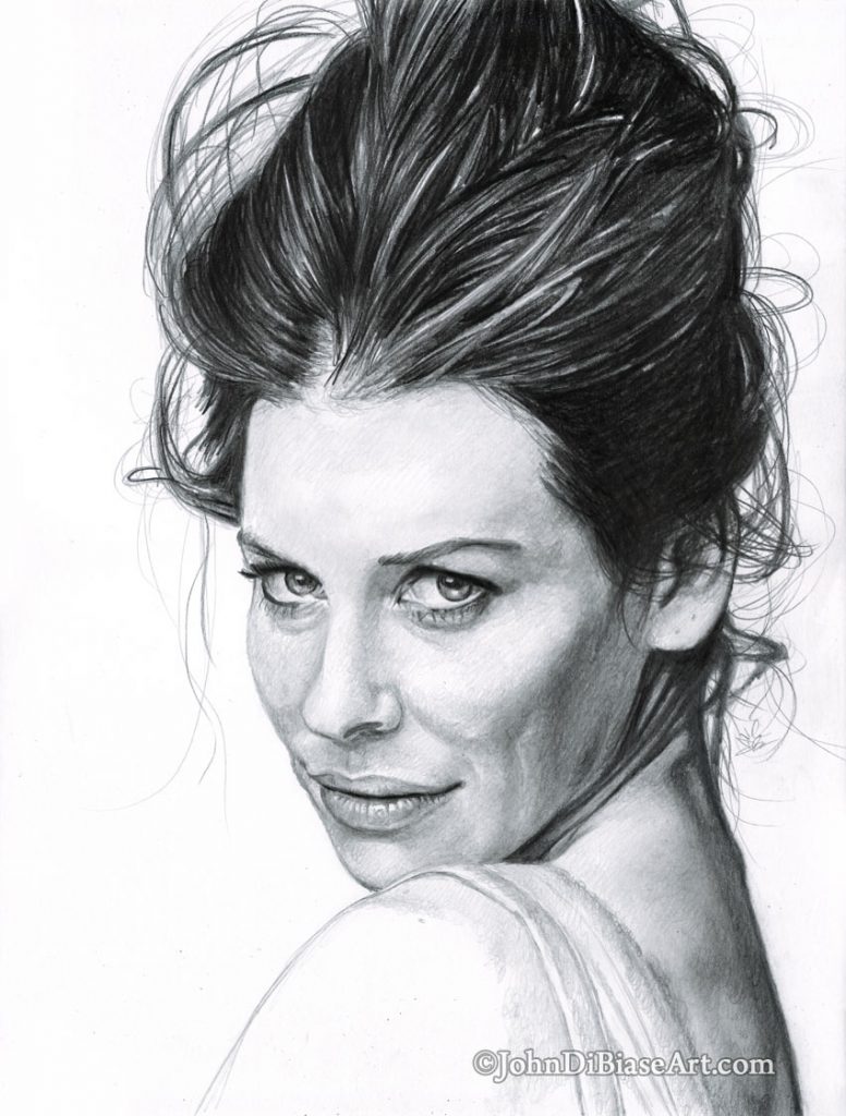 Evangeline Lilly Freehand Graphite Drawing (Hair Up)