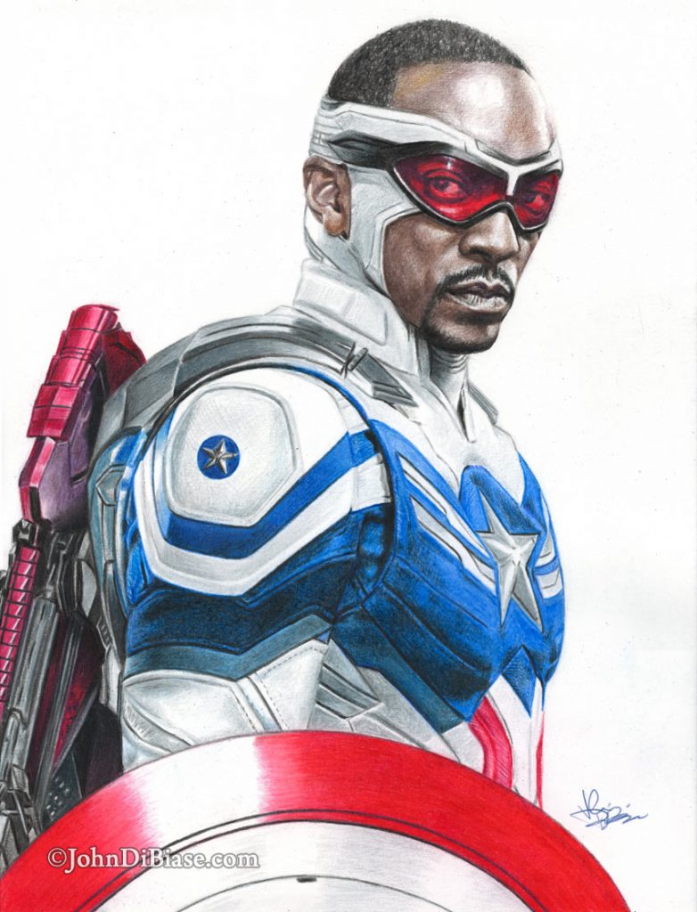 Falcon (Anthony Mackie) from Falcon and the Winter Soldier Freehand Colored Pencil Drawing