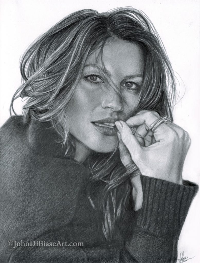 Gisele Bundchen Freehand Graphite Drawing