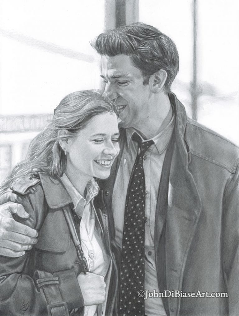 Jim and Pam of The Office Freehand Graphite Drawing The Artwork of