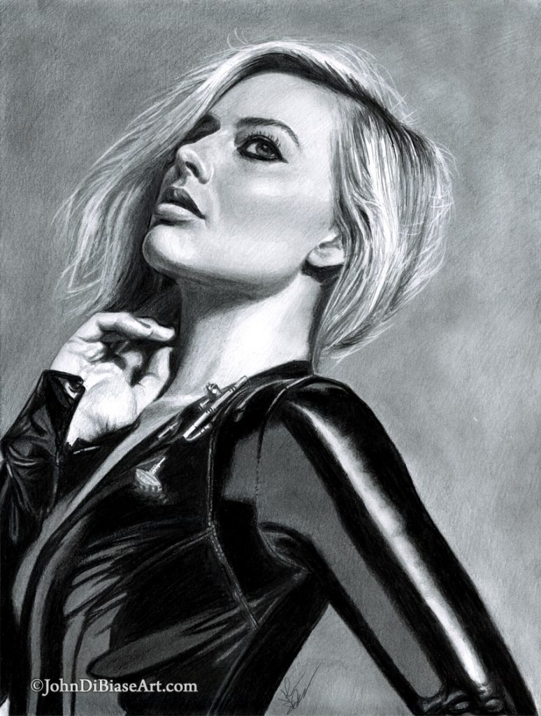 Margot Robbie Freehand Graphite Pencil Portrait