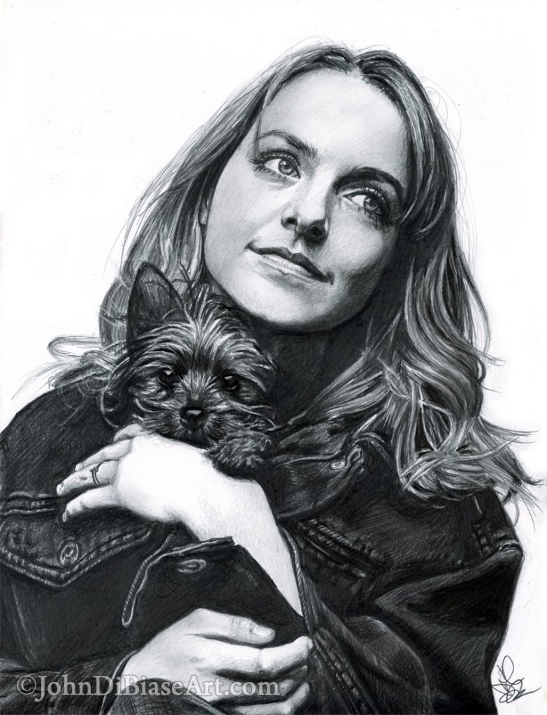 McKenna Grace Pencil Portrait with dog Gizmo