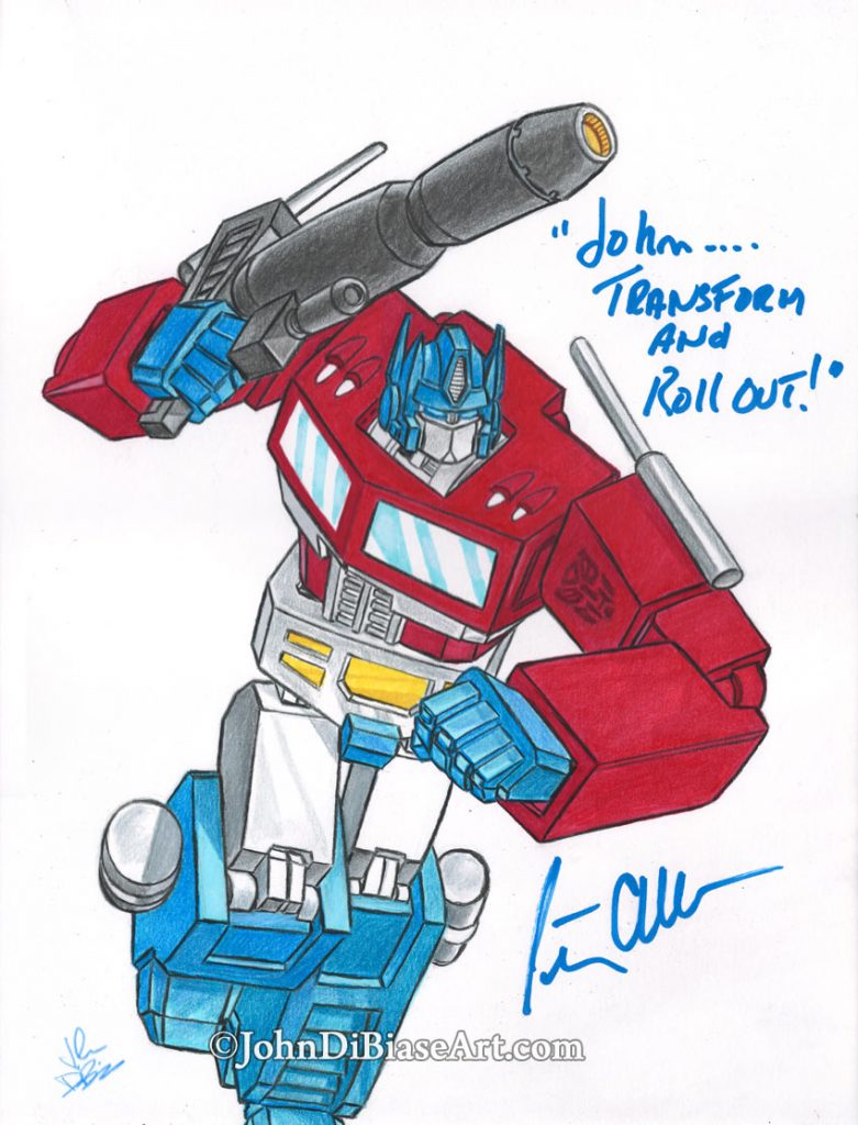 Optimus Prime Peter Cullen Autographed Colored Pencil and Marker Freehand Drawing