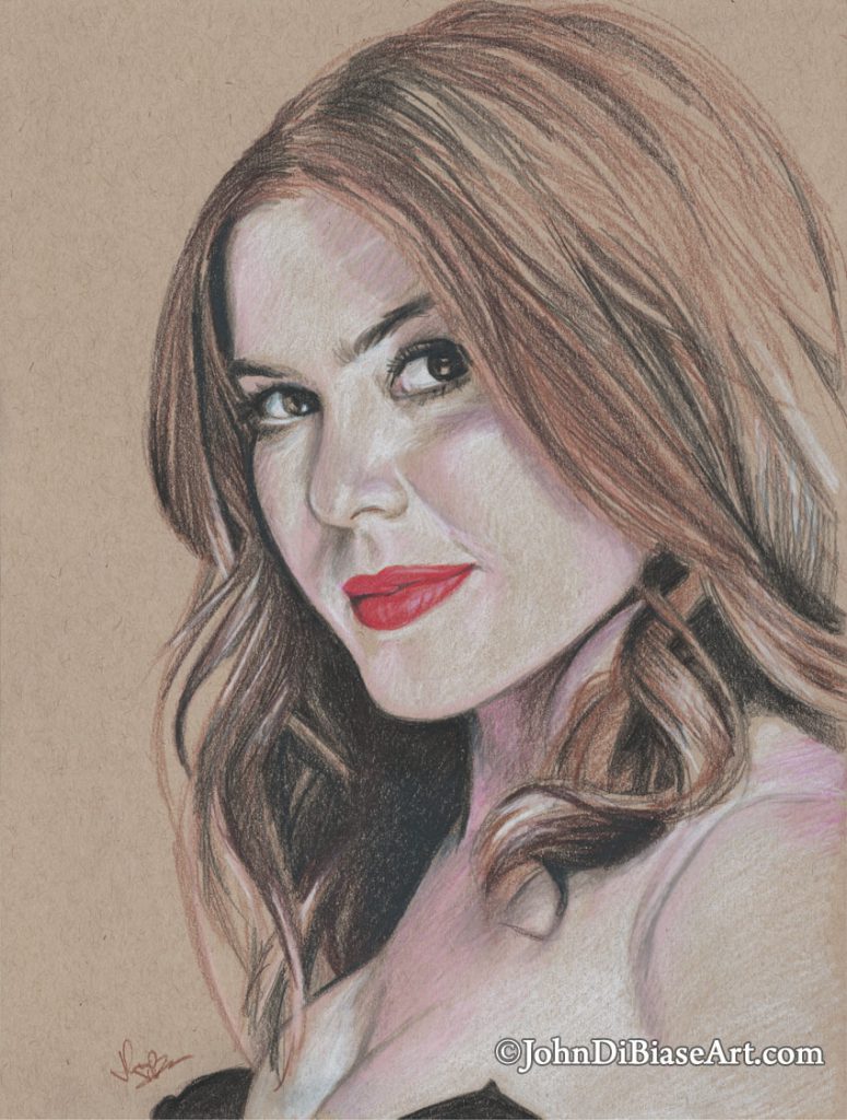 Isla Fisher Freehand Toned Tan Colored Pencil Sketch