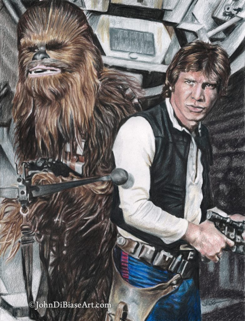 Han and Chewie Star Wars Freehand Colored Pencil Drawing