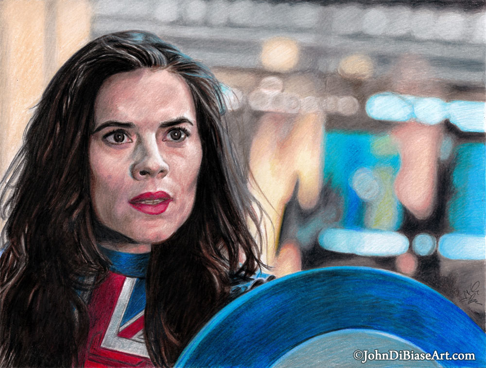 Captain Carter Hayley Atwell Freehand Colored Pencil Drawing