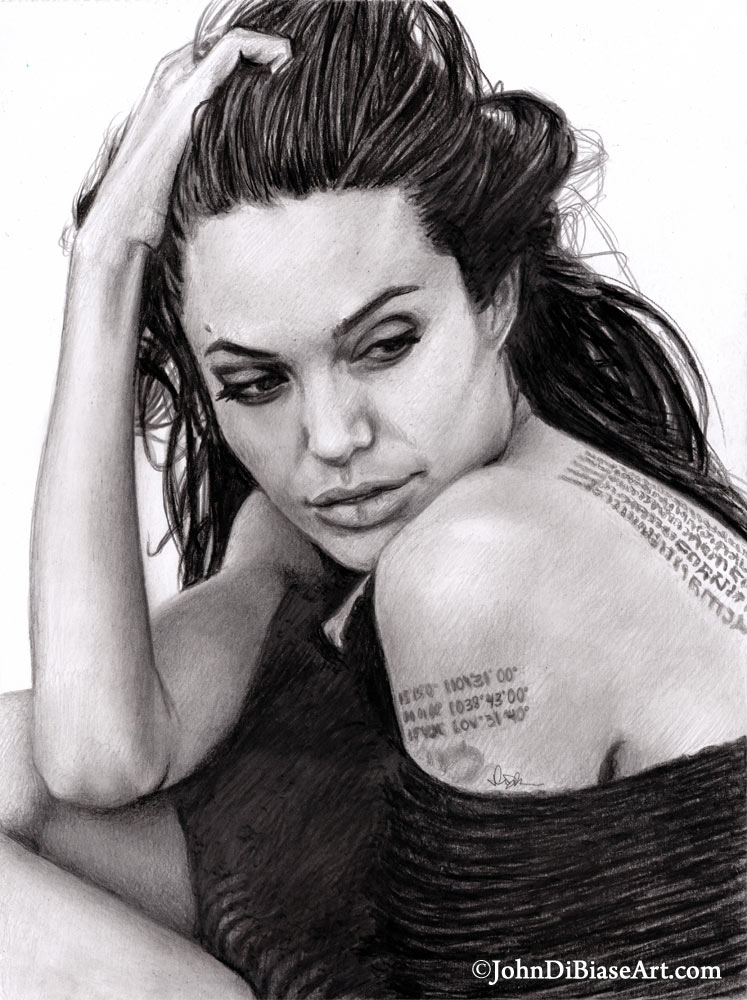Angelina Jolie Freehand Graphite Drawing