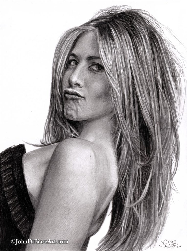 Jennifer Aniston Freehand Graphite Drawing