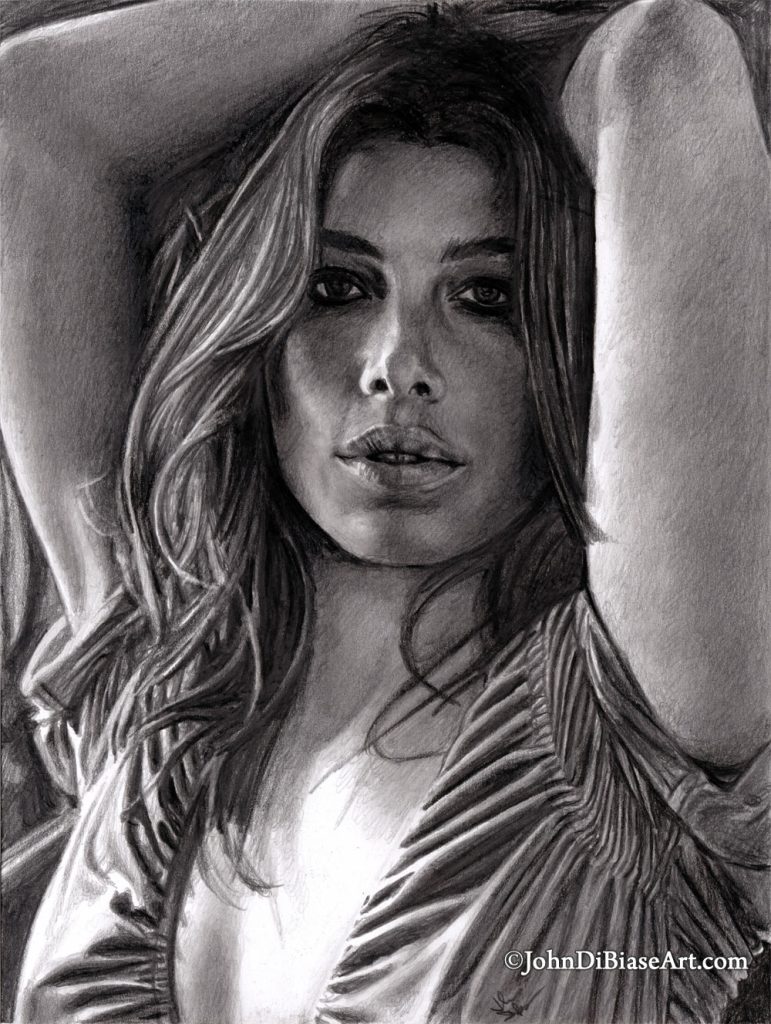 Jessica Biel Freehand Graphite Drawing