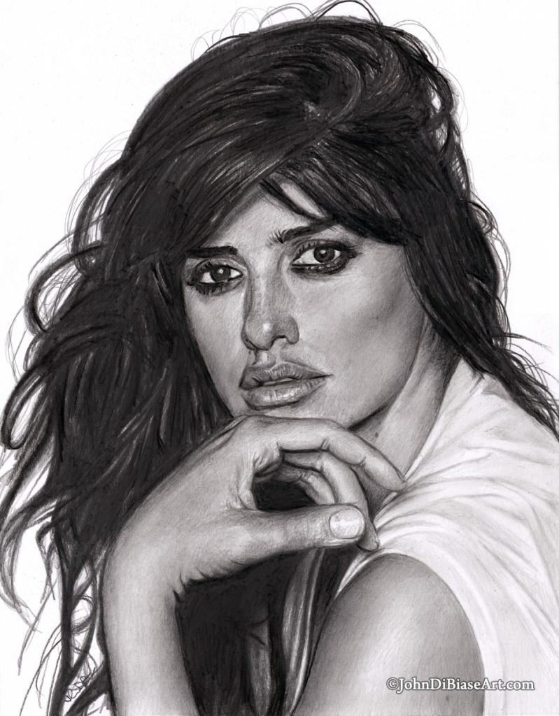 Penelope Cruz Freehand Graphite Drawing