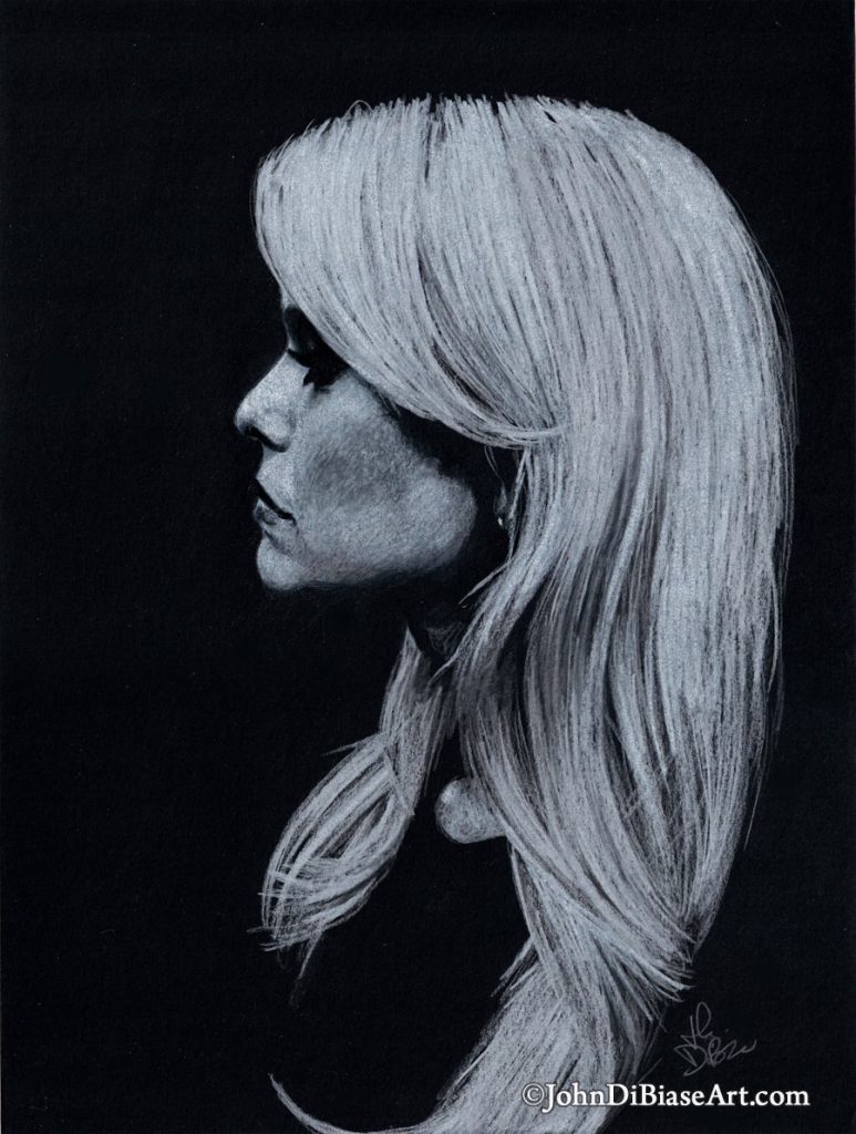 Alice Eve Freehand Colored Pencil on Black Paper