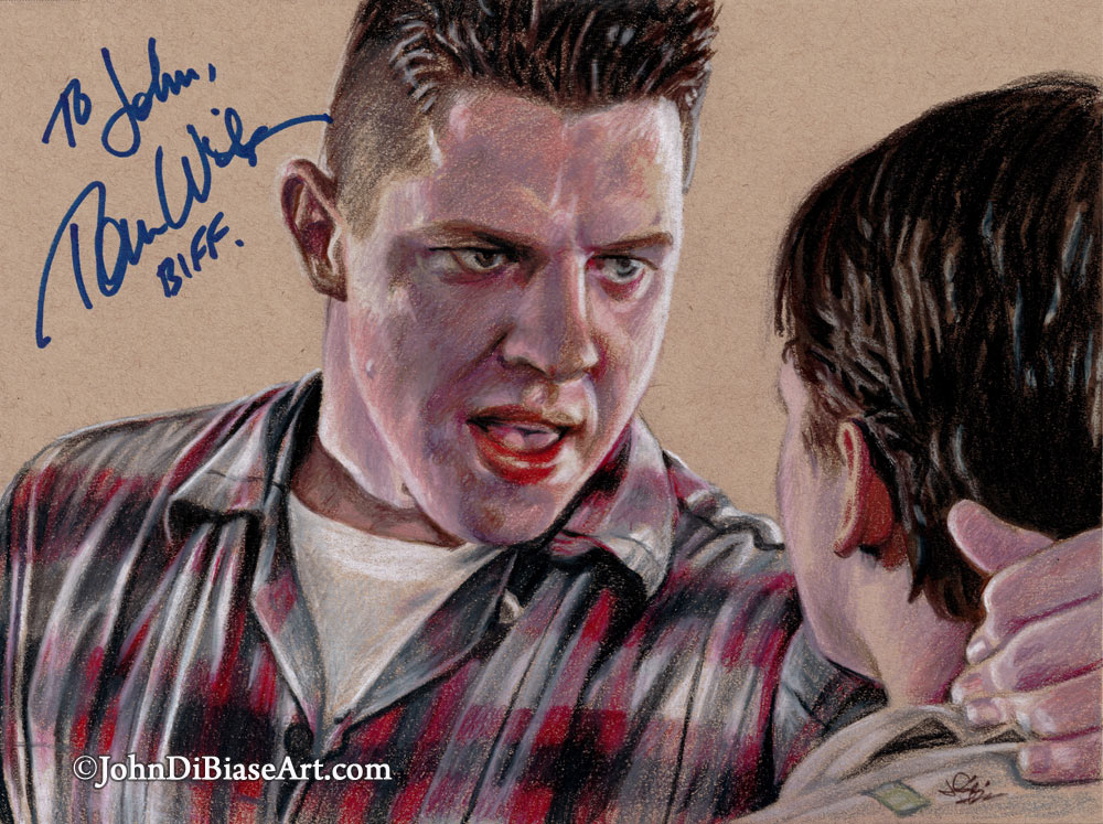 AUTOGRAPHED Tom Wilson Biff Tannen “Back to the Future” Freehand Colored Pencil Drawing