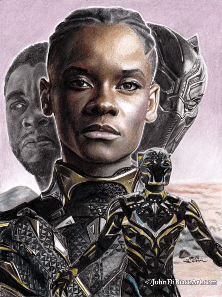 Black Panther Shuri and T’Challa Freehand Colored Pencil and Graphite Drawing