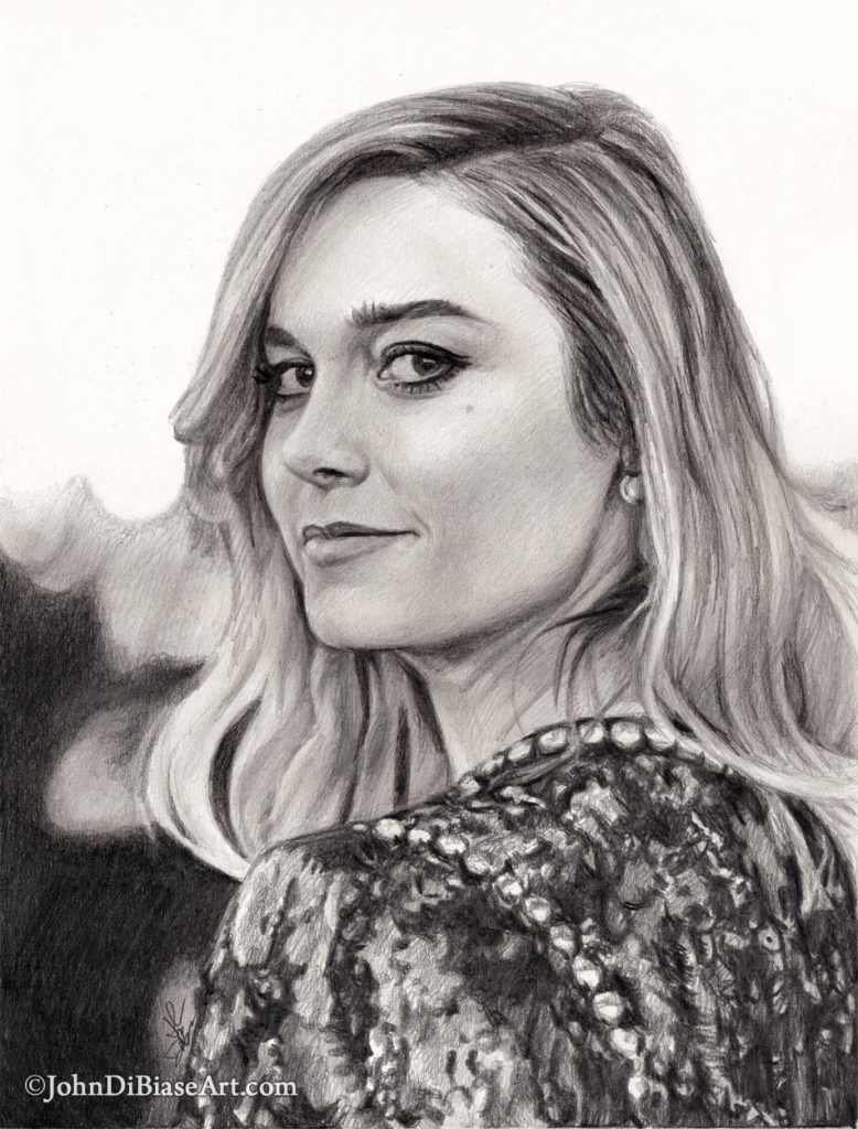 Brie Larson Freehand Graphite Portrait Drawing