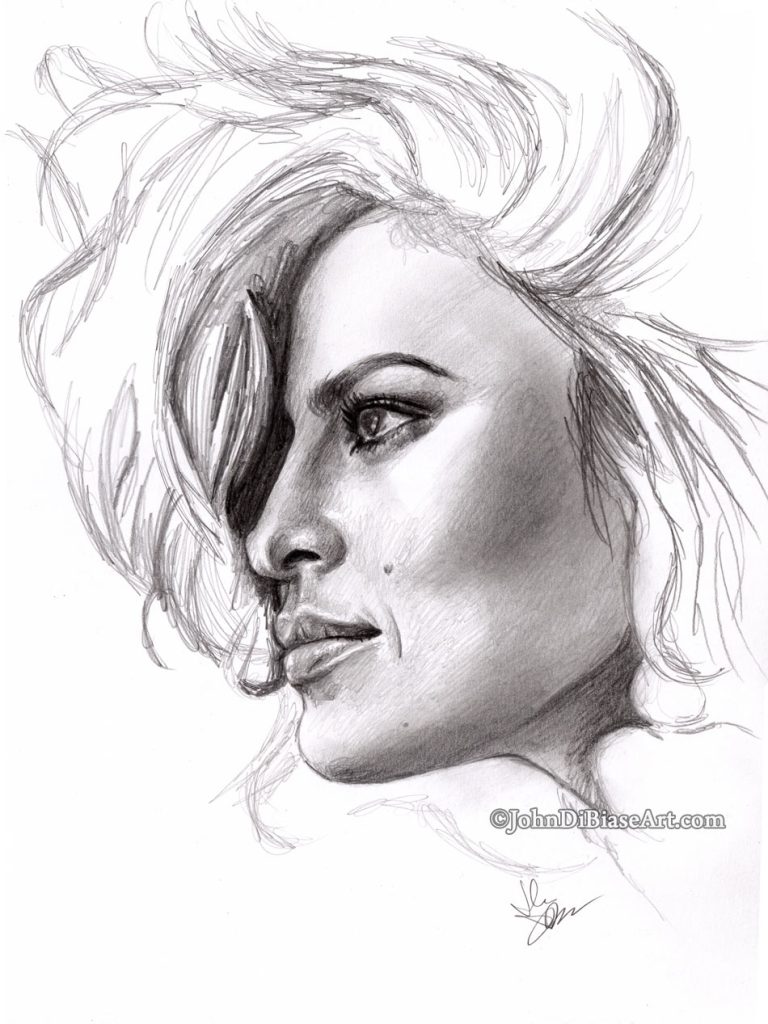 Eva Mendes Freehand Graphite Sketch