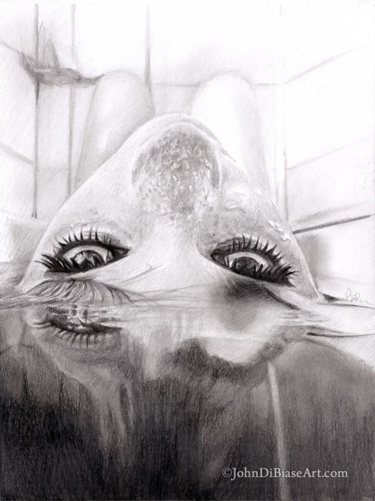 Bathtub Tranquility Freehand Graphite Drawing