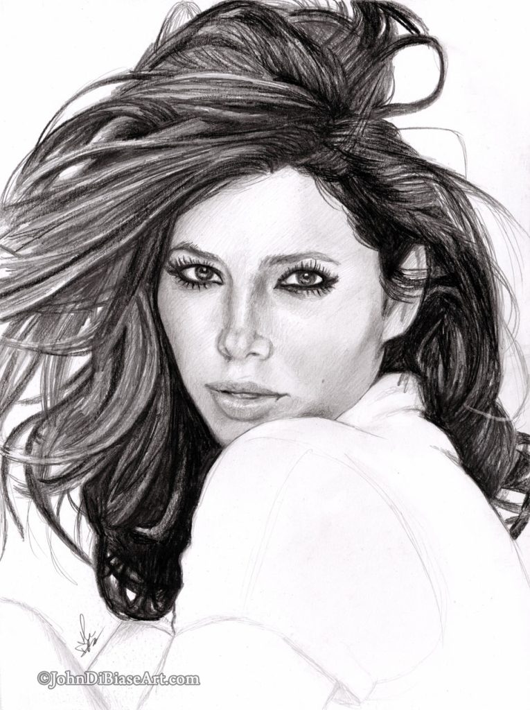 Jessica Biel Freehand Graphite Sketch