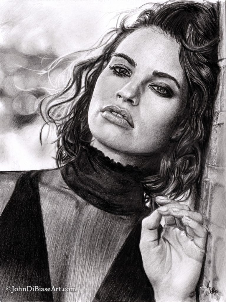 Lily James Freehand Graphite Pencil Drawing