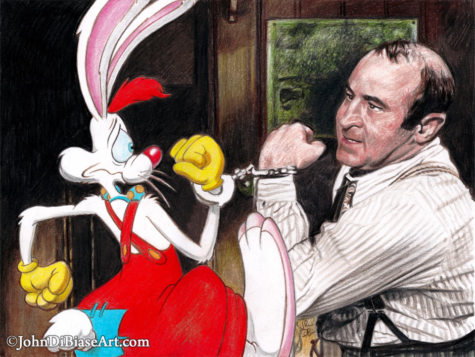Roger Rabbit and Eddie Freehand Colored Pencil Drawing