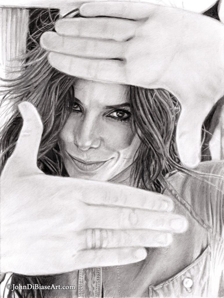 Sandra Bullock Freehand Graphite Drawing