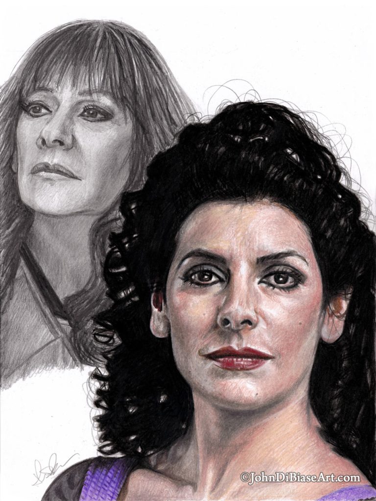 Star Trek Deanna Troi (Marina Sirtis) Freehand Colored Pencil and Graphite Drawing
