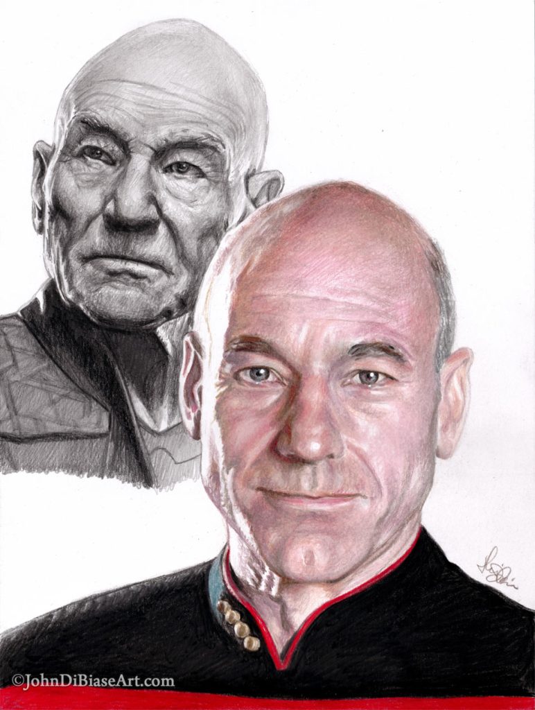 Captain Jean Luc Picard From Picard And Star Trek: TNG (Patrick Stewart) Colored Pencil and Graphite Drawing