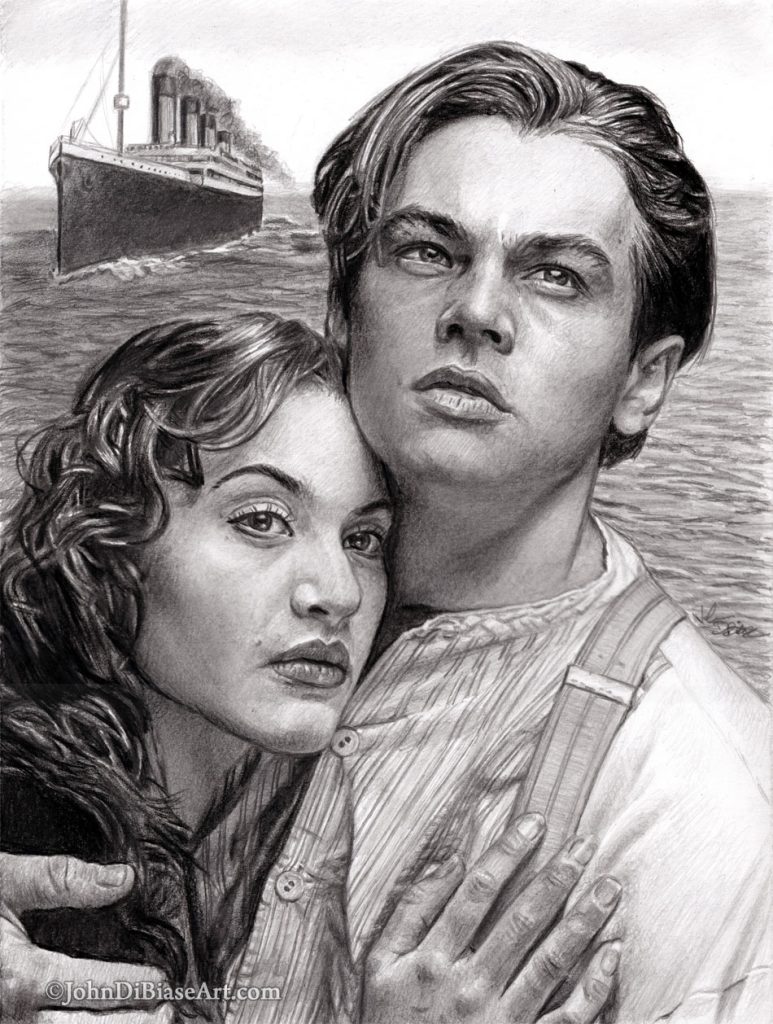 Jack and Rose Titanic Freehand Graphite Drawing