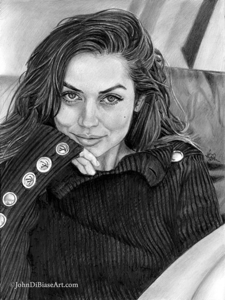 Ana de Armas Freehand Graphite Drawing