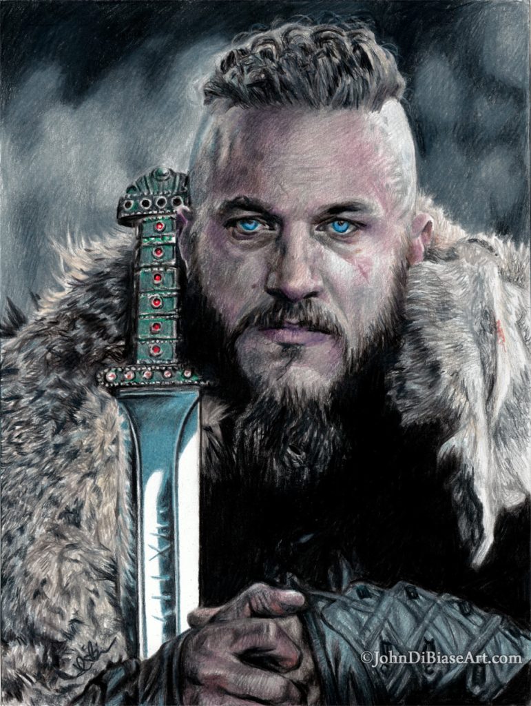 Travis Fimmel as Ragnar Lothbrok in “Vikings” Freehand Colored Pencil Drawing