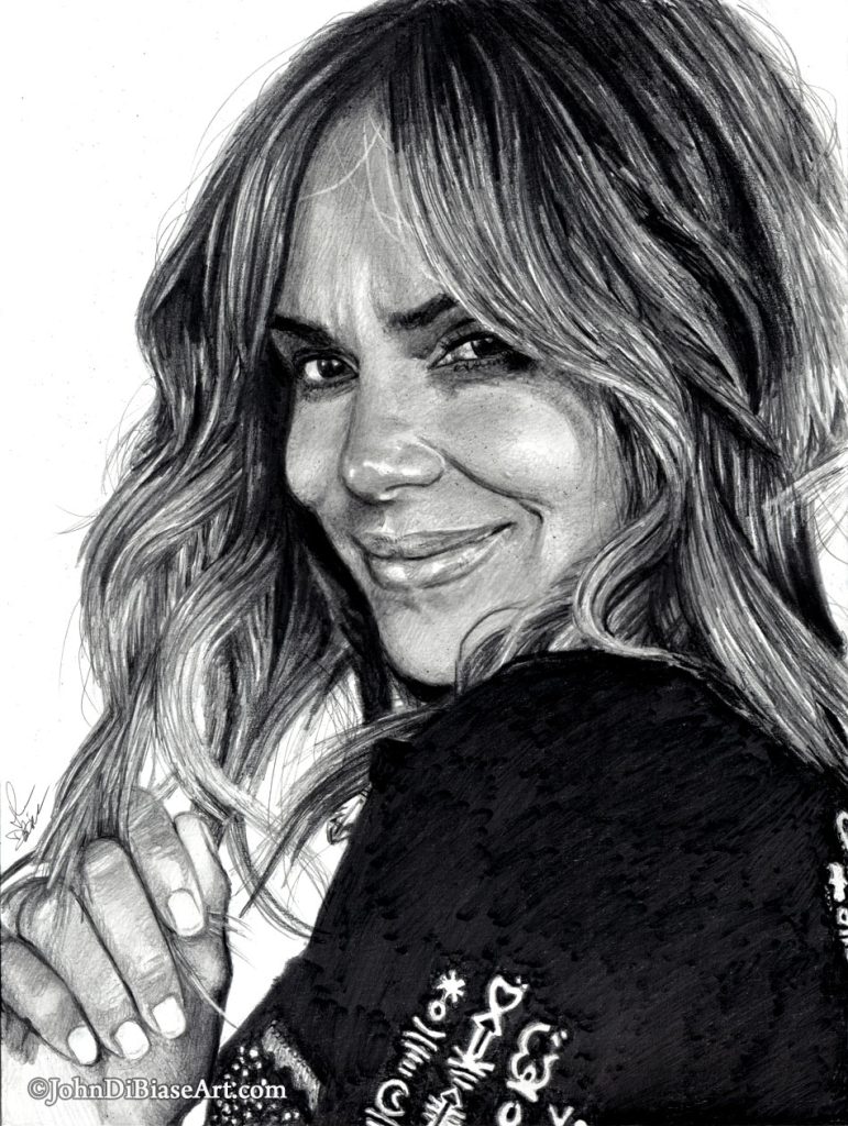 Halle Berry Freehand Graphite Portrait Drawing