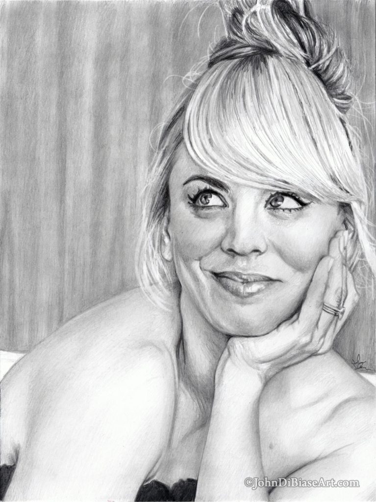 Kaley Cuoco Freehand Graphite Portrait Drawing
