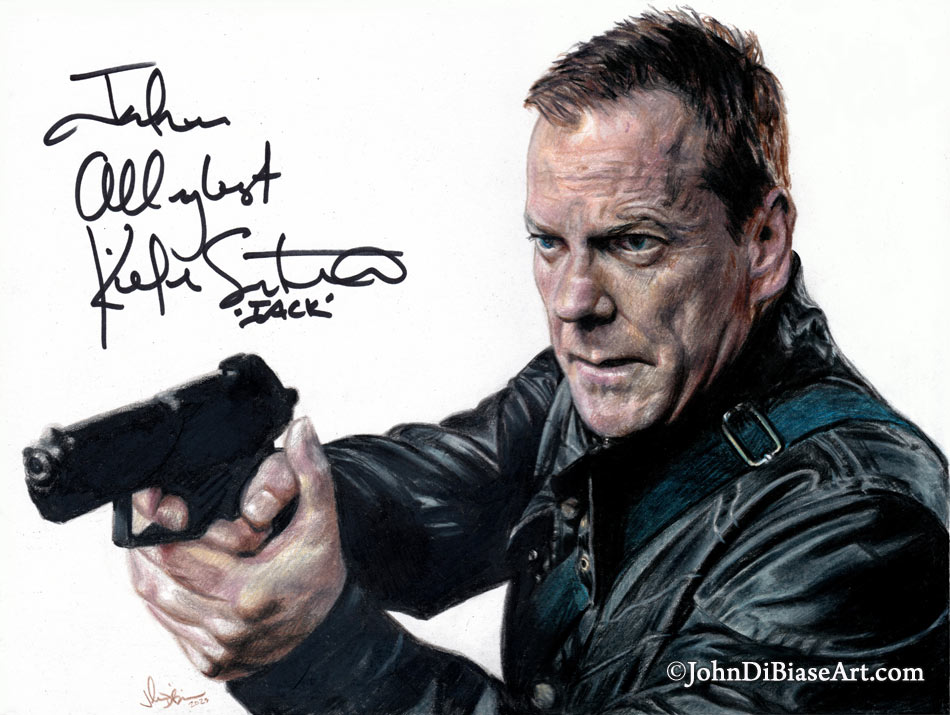 Jack Bauer Kiefer Sutherland “24” Freehand Colored Pencil Drawing – AUTOGRAPHED