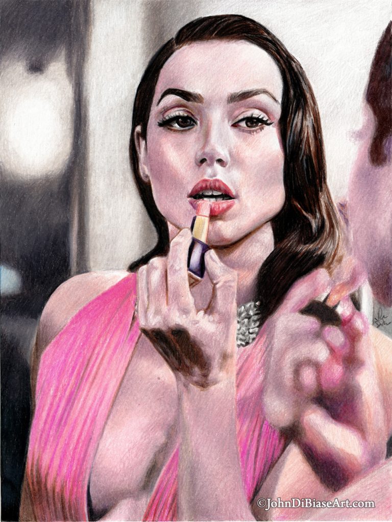 Ana de Armas “Lipstick” Freehand Colored Pencil Portrait