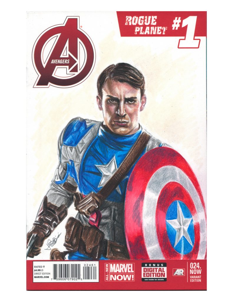 Captain America Chris Evans “Avengers” Colored Pencil Comic Book Sketch Cover